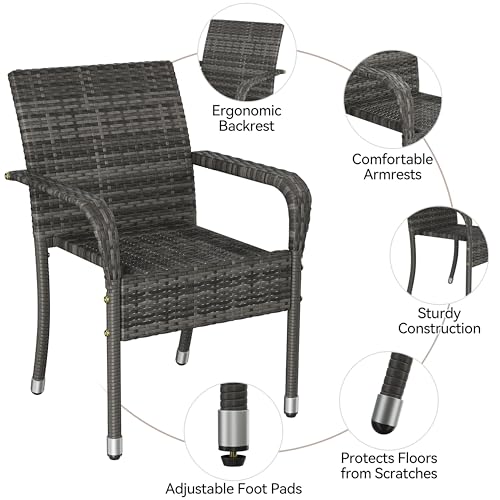 Set of 2 Stackable Outdoor Rattan Dining Chairs with Armrests T5702