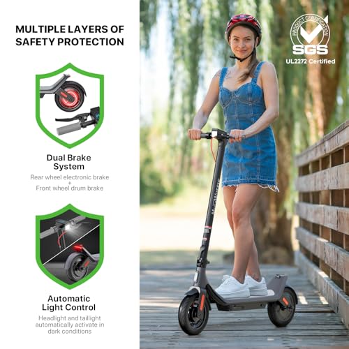 Electric Scooter, 350W, 10in Pneumatic Tires, 10.2AH Battery, 19 Miles Range, 15.5 mph Speed, UL2272 V189