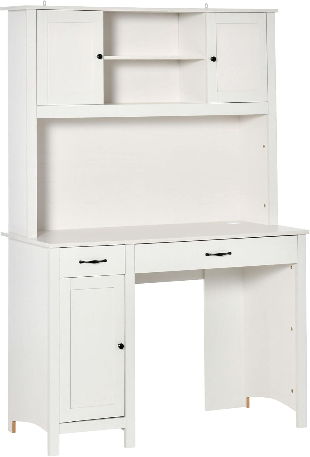 White Computer Desk with Hutch and Storage Shelves Drawers Cabinets E7810