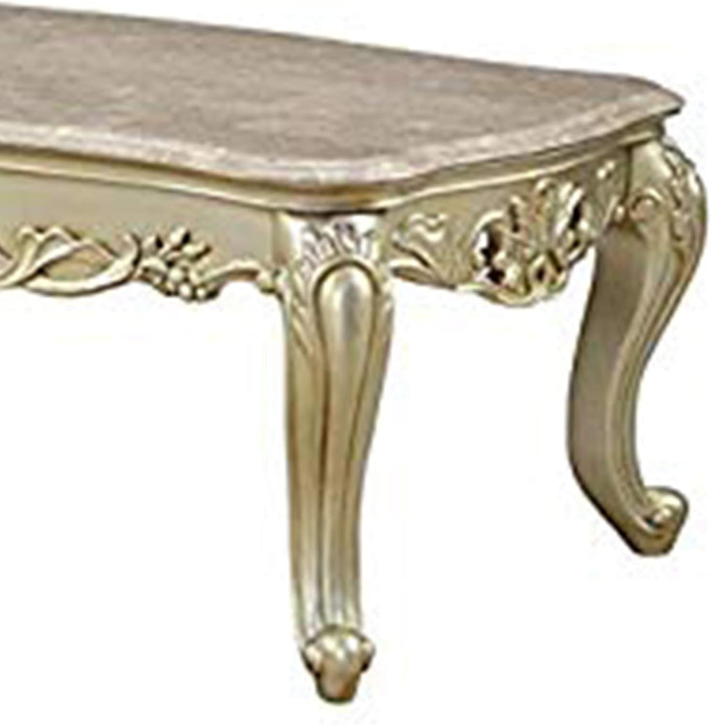 White Wooden Coffee Table With Decorative Polyresin Carvings E4575