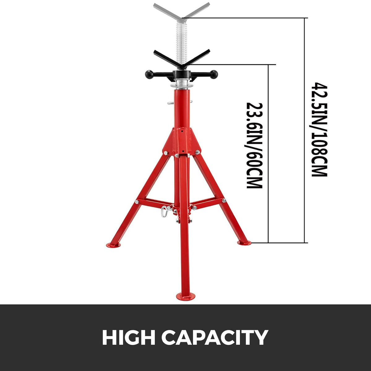 V Head Pipe Stand, Adjustable Height 24-42, 2500 lb. Load Capacity, Carbon Steel Q966