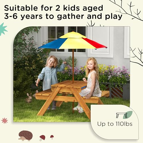 Kids Picnic Table with Foldable Umbrella, 3 in 1 Sand and Water Activity Table Y215