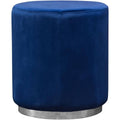 Blue Velvet Round Accent Ottoman with Metal Base D133774