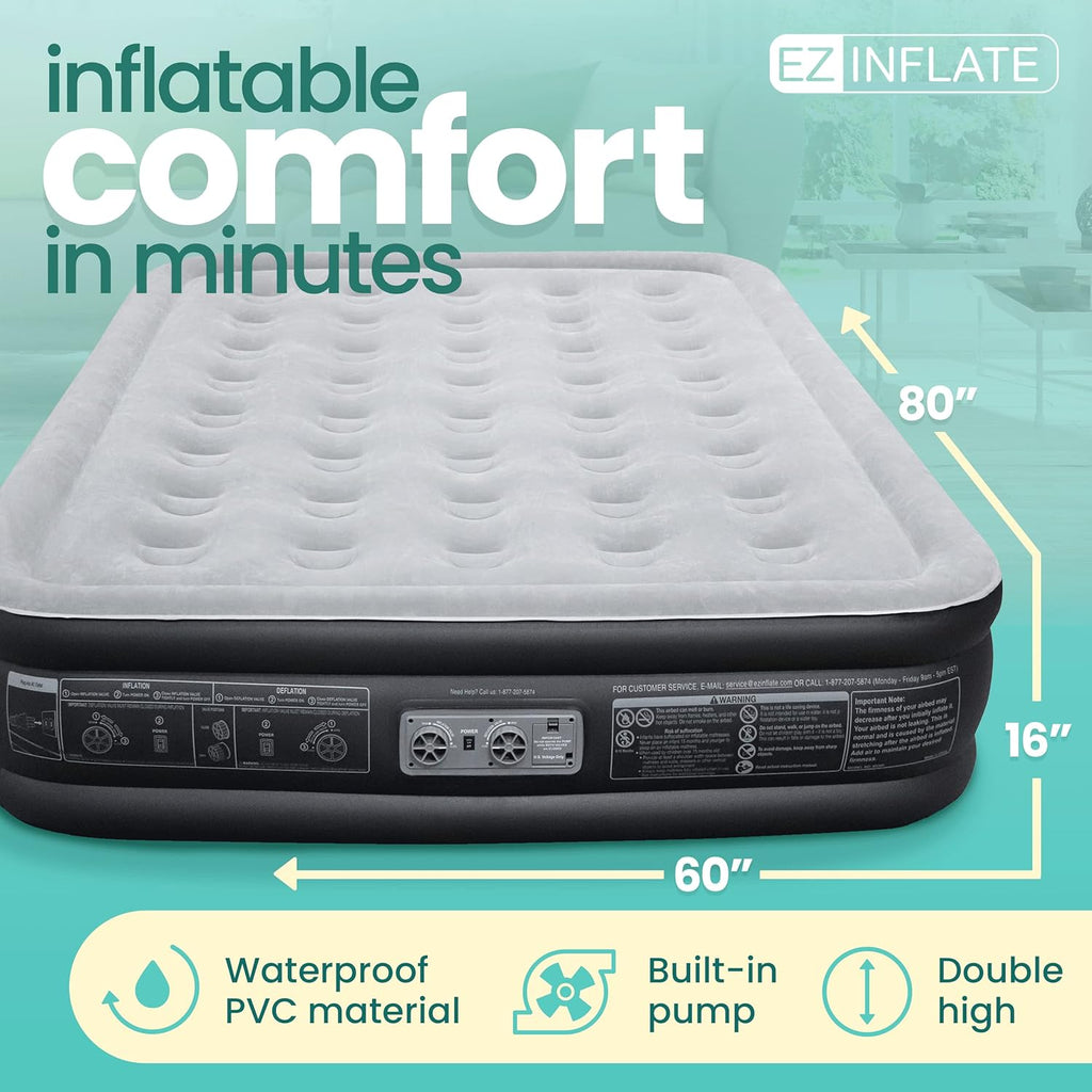 Queen Size Double-High Inflatable Air Mattress with Built in Pump U5558