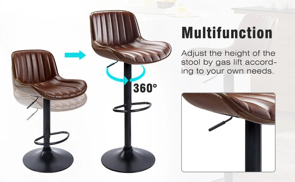 Cognac Faux Leather Swivel Bar Stools Set of 2 with Backrest V84562