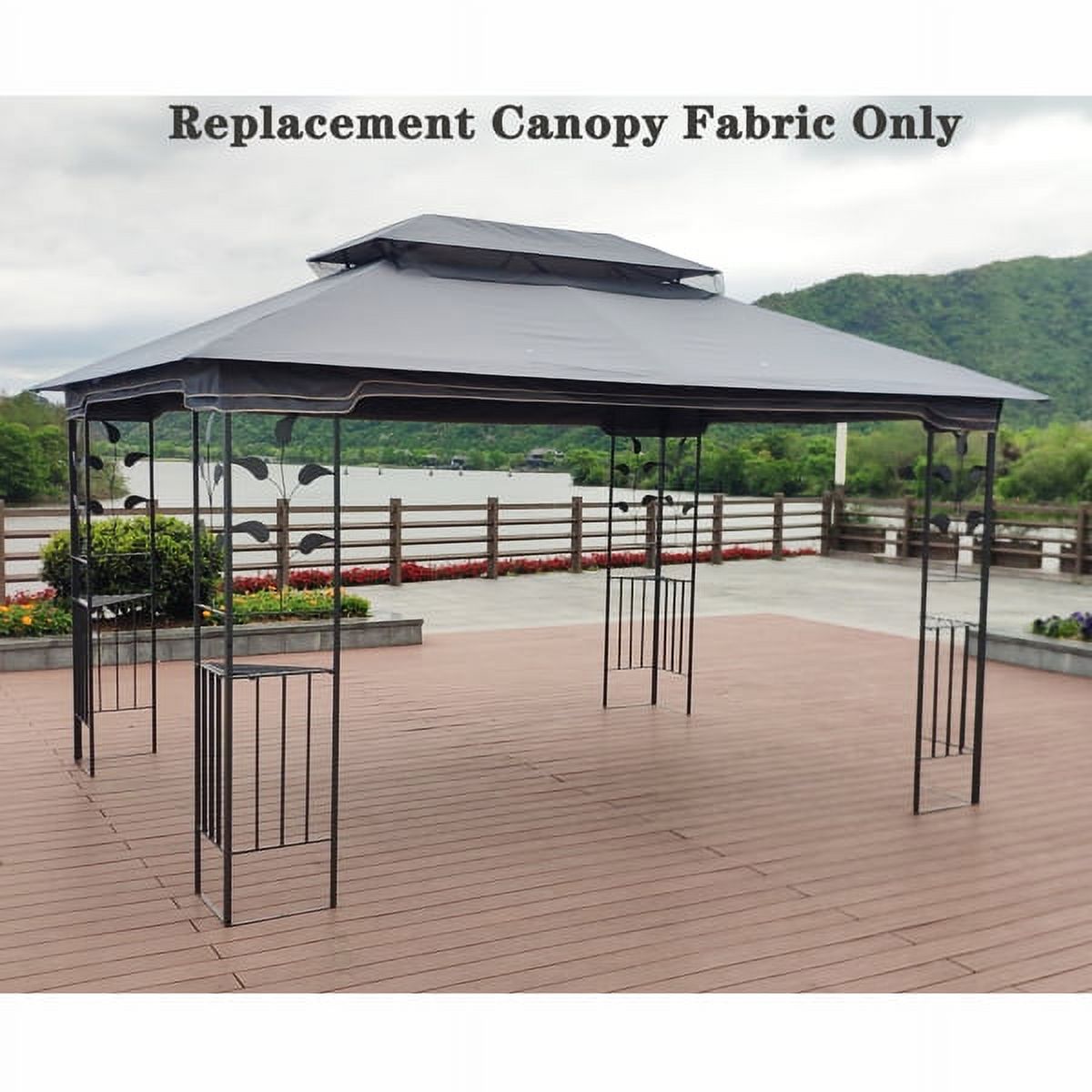 Gray Patio Double Roof Gazebo Replacement Canopy Top Fabric R827