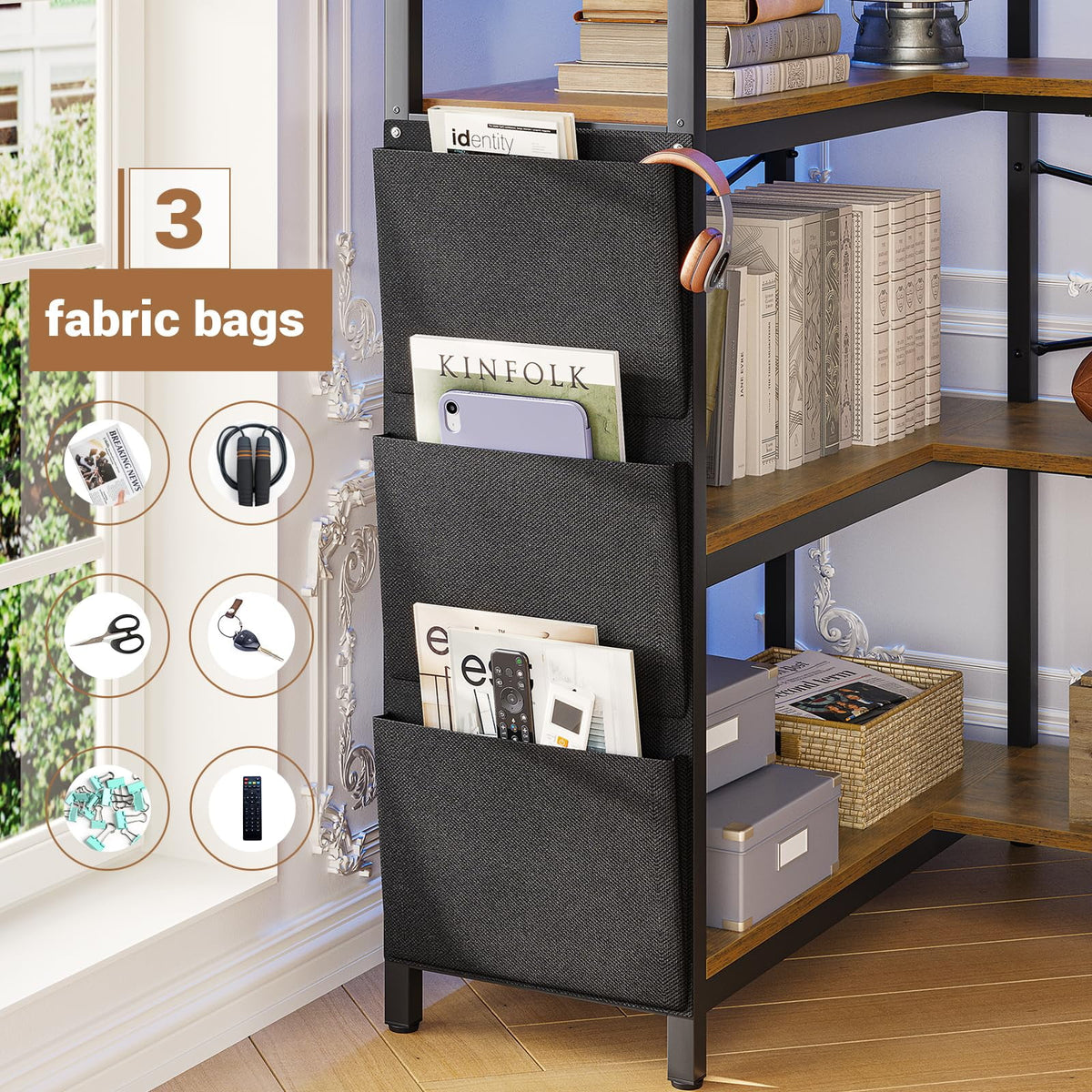5-Tier Convertible Corner Bookshelf with Storage Y454450