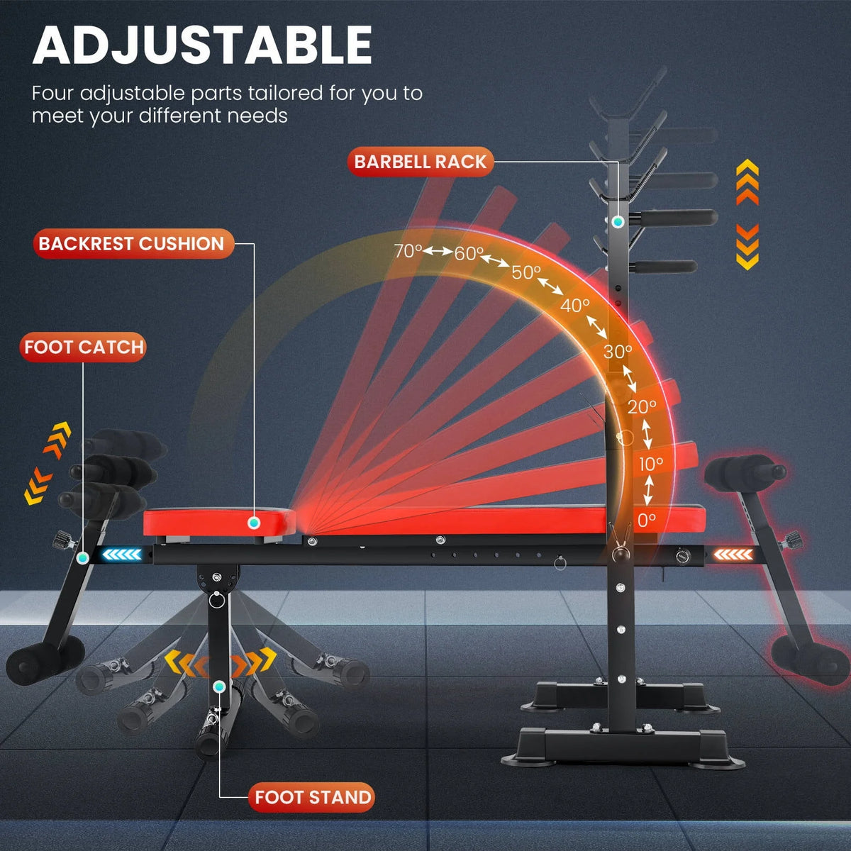 Adjustable Weight Bench Set with Barbell Rack and Resistance Bands B926887