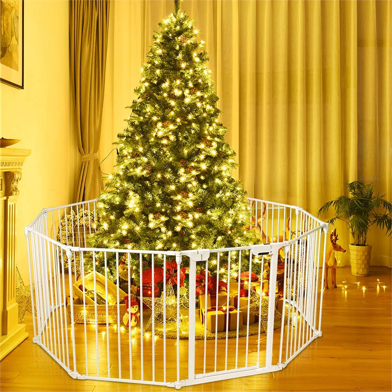 8 Panel Metal Gate Baby Pet Fence Playpen Barrier White C4562