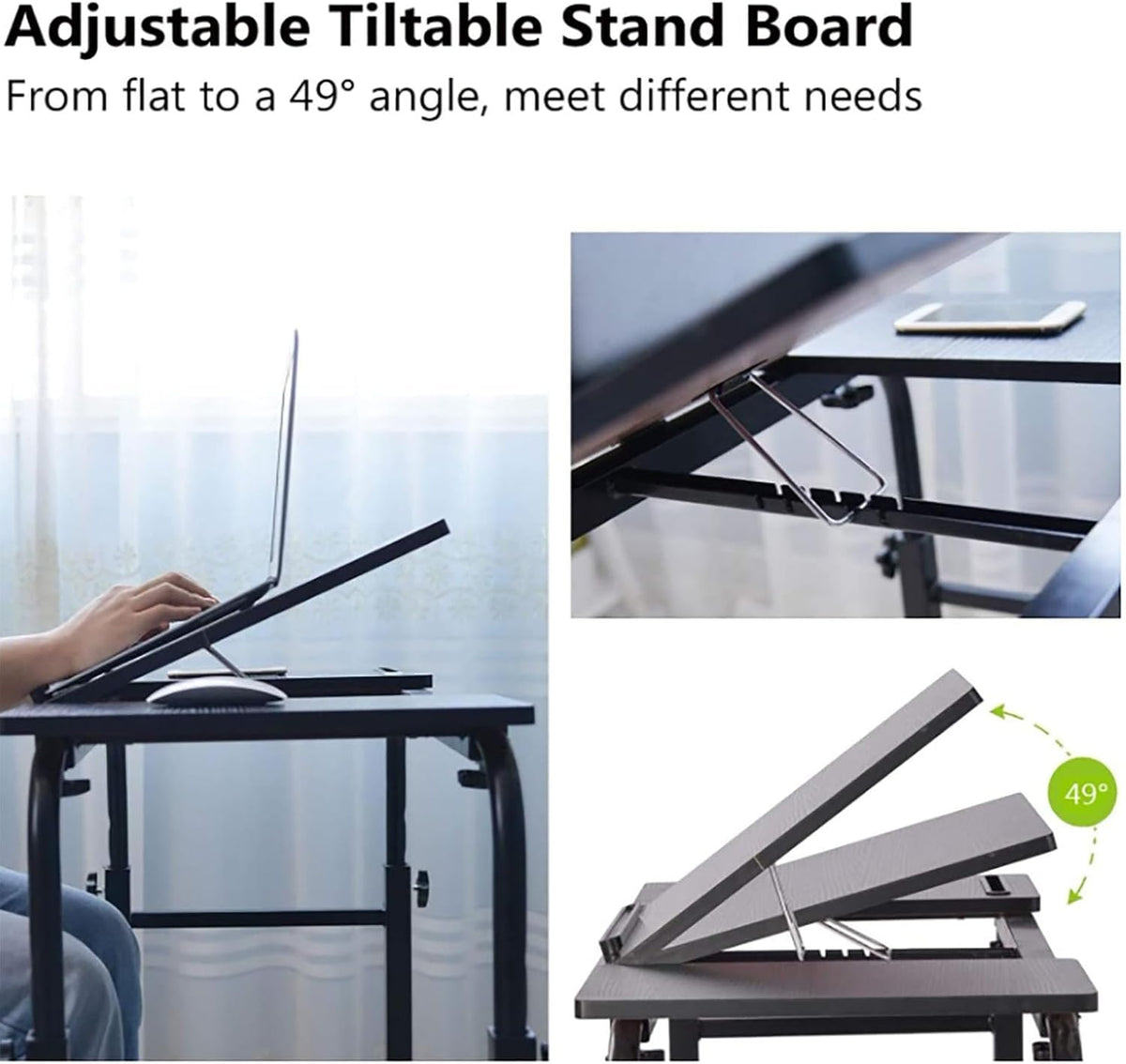 Over-Bed Tables with Wheels Height and Length Adjustable Rolling Mobile Laptop Cart Desk T225