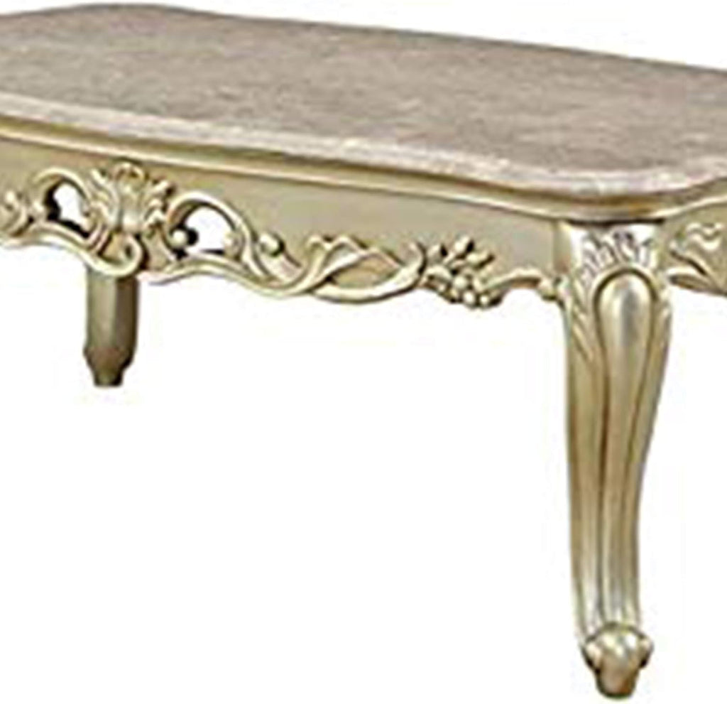 White Wooden Coffee Table With Decorative Polyresin Carvings E4575