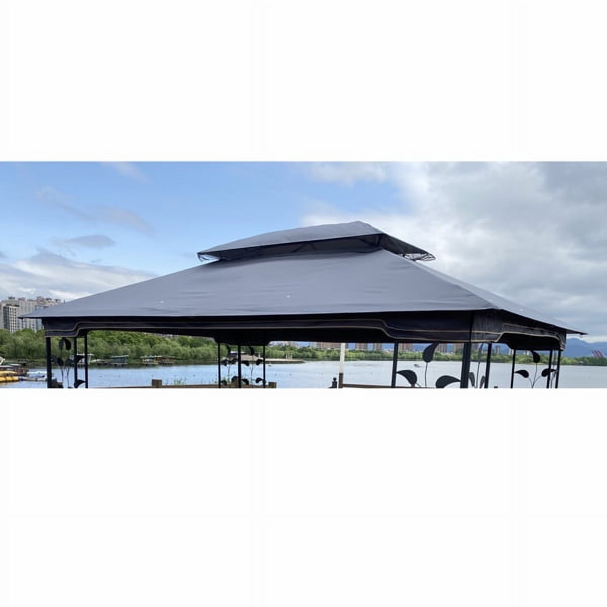 Gray Patio Double Roof Gazebo Replacement Canopy Top Fabric R827