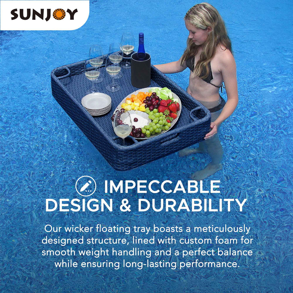 Navy Wicker Floating Pool Tray with Aluminum Frame X514