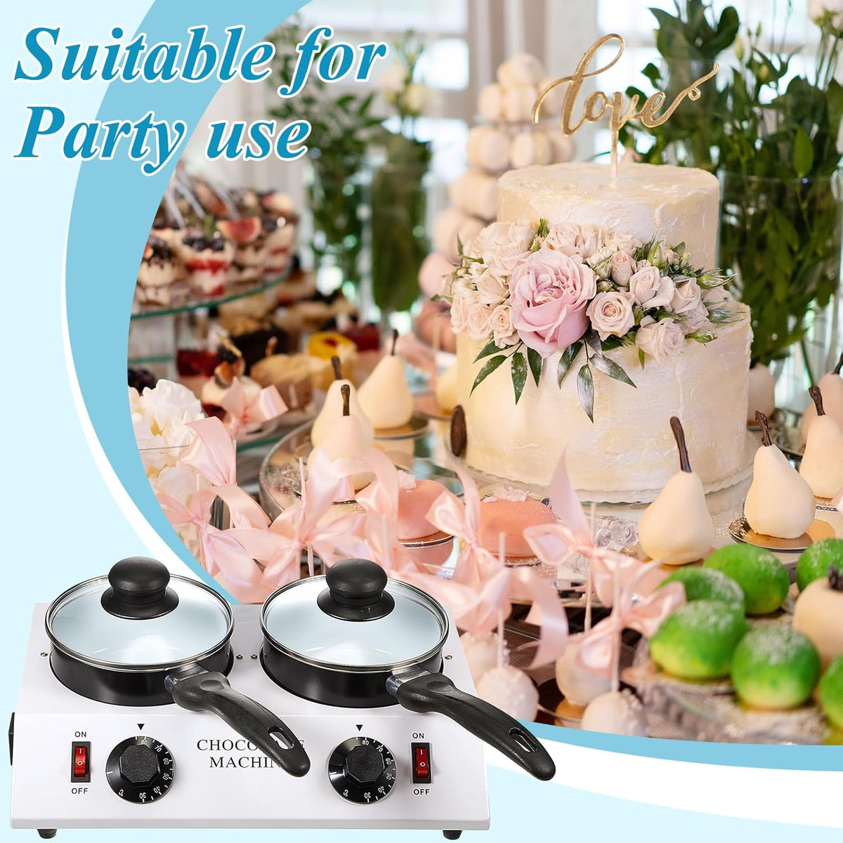 Chocolate Boiler Pot Electric Heating Chocolate Melting Tempering Machine with 1 Silicone Spatula Aluminum Boiler Y75368