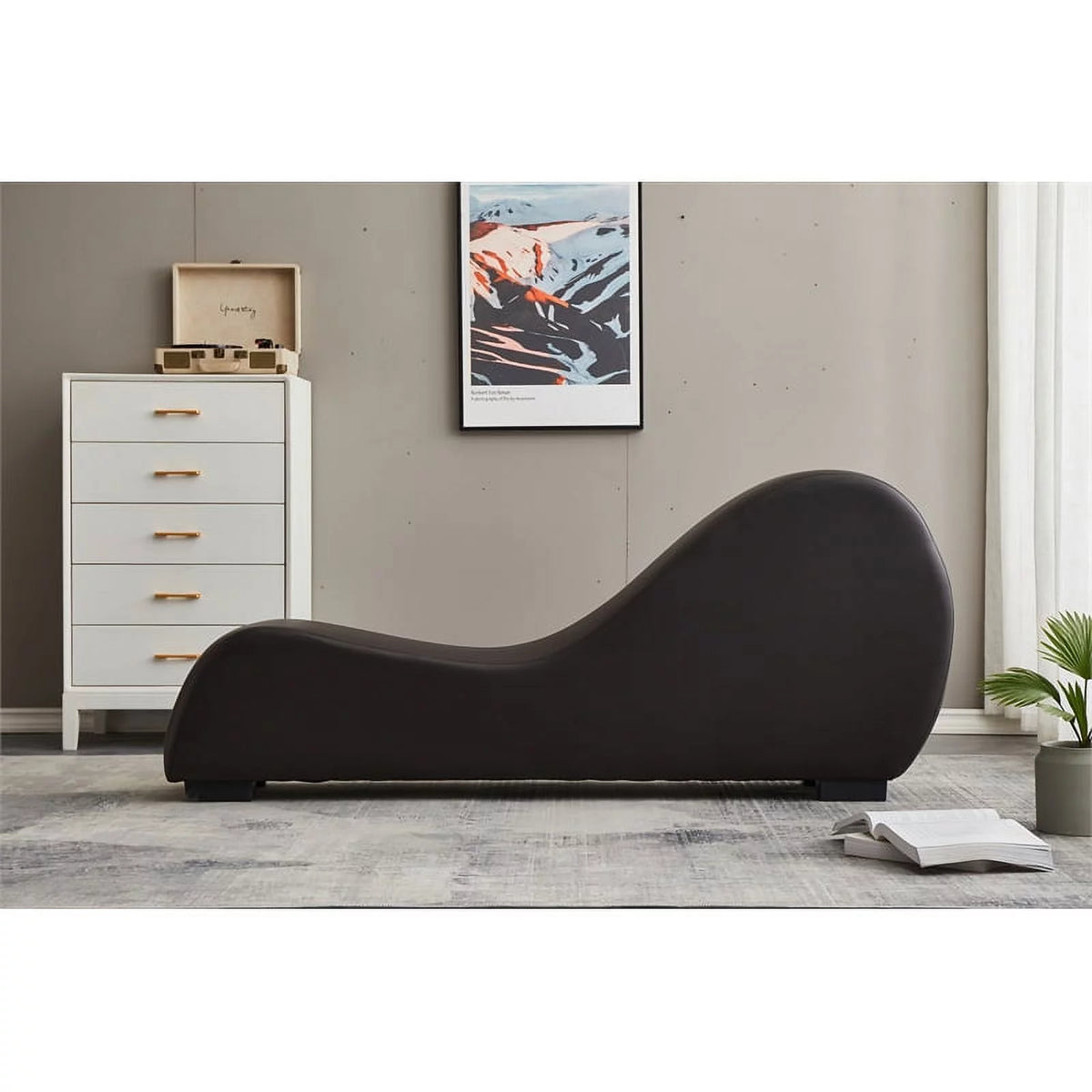 Brown Faux Leather Chaise X729087