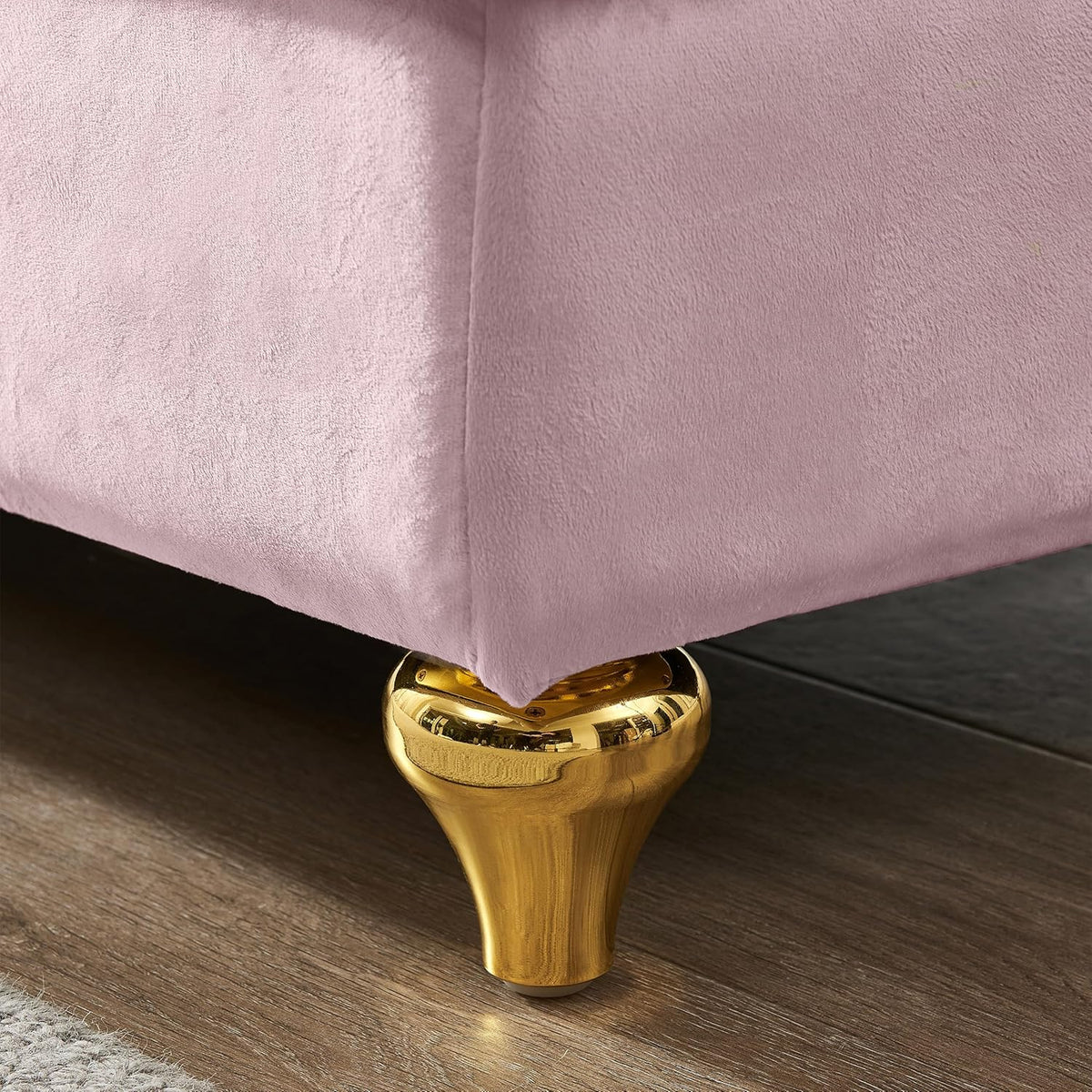 Pink Velvet Chaise Lounge Sofa Bed with Storage U646