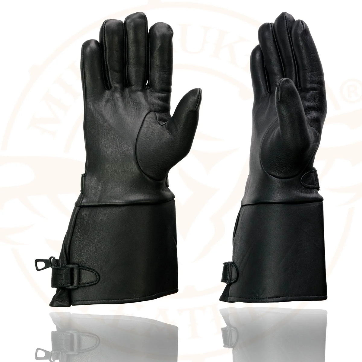 Deerskin Gauntlet Motorcycle Gloves with Snap Closure Thermal Lined T87848