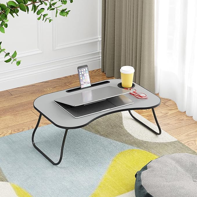 Gray Foldable Laptop Table with Cup Holder J60716