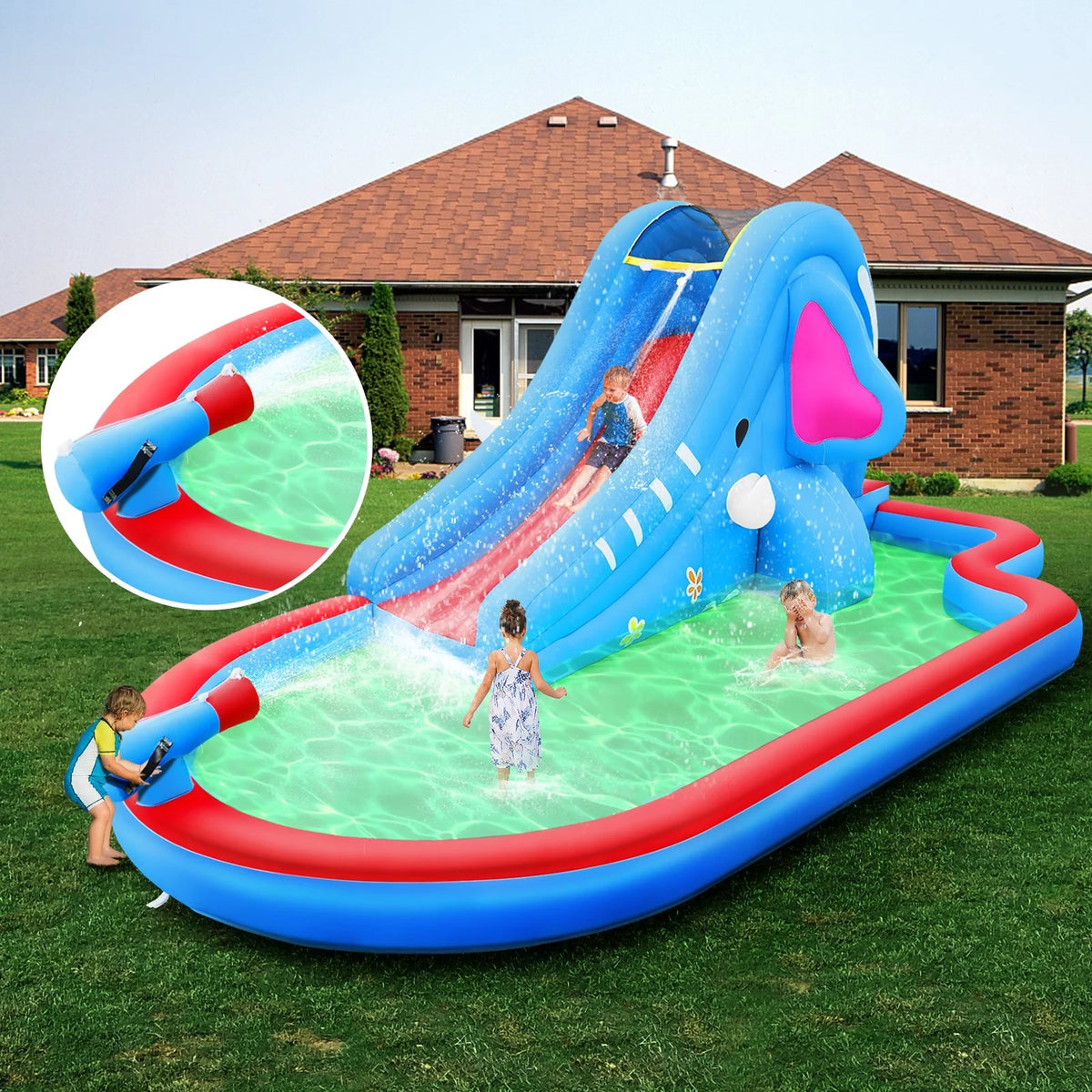 Inflatable Waterslide Bounce House with Splash Pool A265127