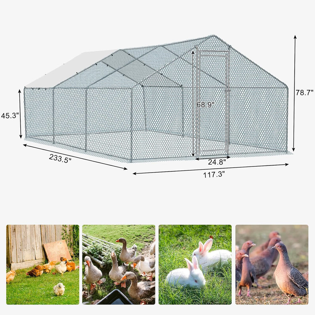 20 x 10 ft Metal Chicken Coop with Waterproof Cover H42775