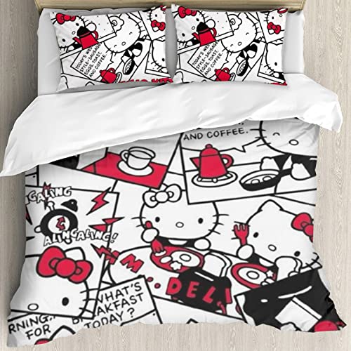 Kawaii Cat Printed Full Comforter Cover Set with 2 Pillowcase J68379