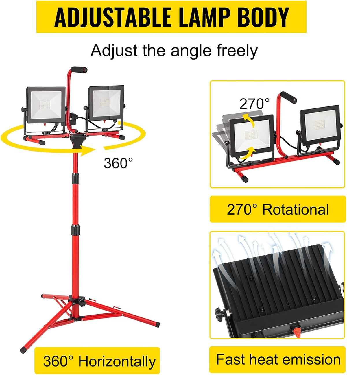 LED Work Light with Stand, 20000 Lumen Dual-head, IP65 Waterproofed, 5000 Kelvin E8852