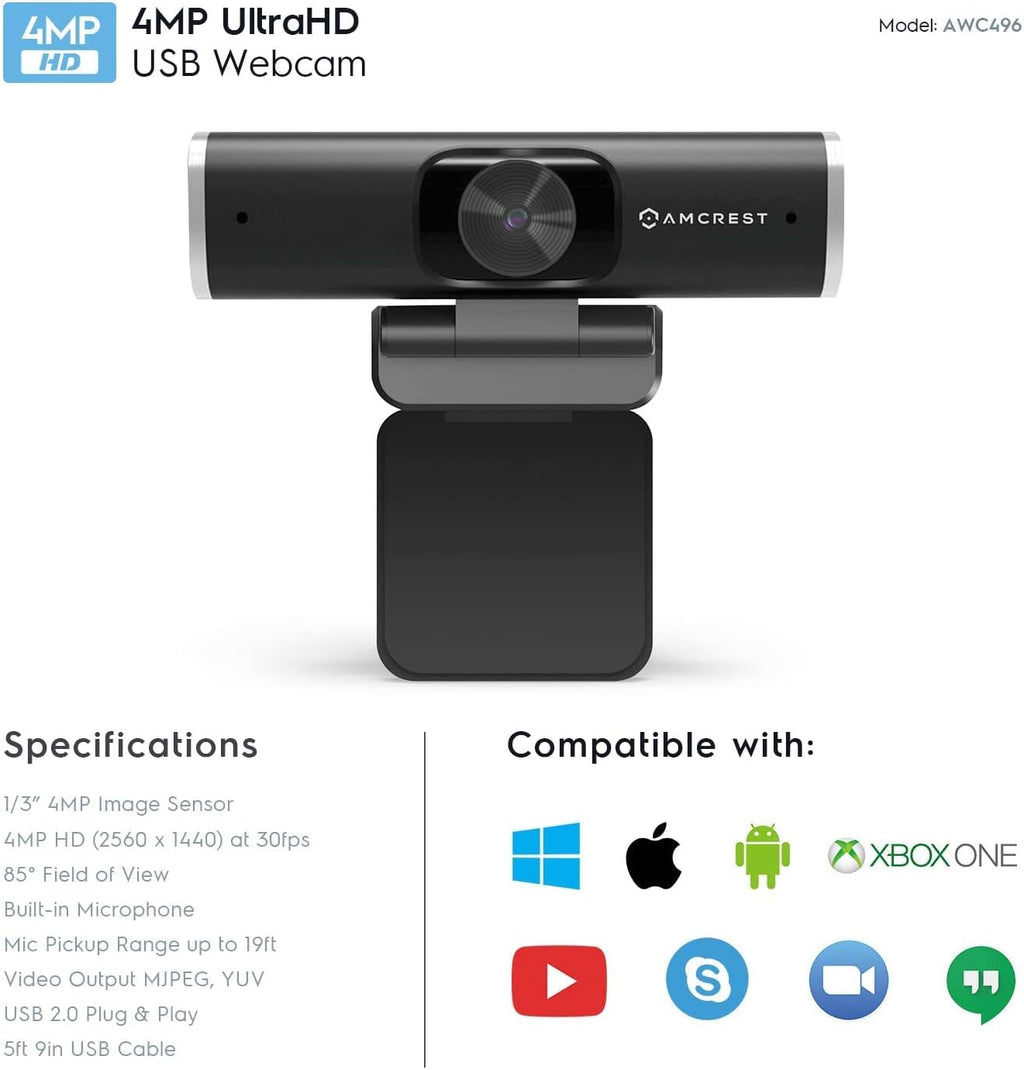 4-Megapixel USB Webcam with Microphone & Privacy Cover, Pack of 2 D425848