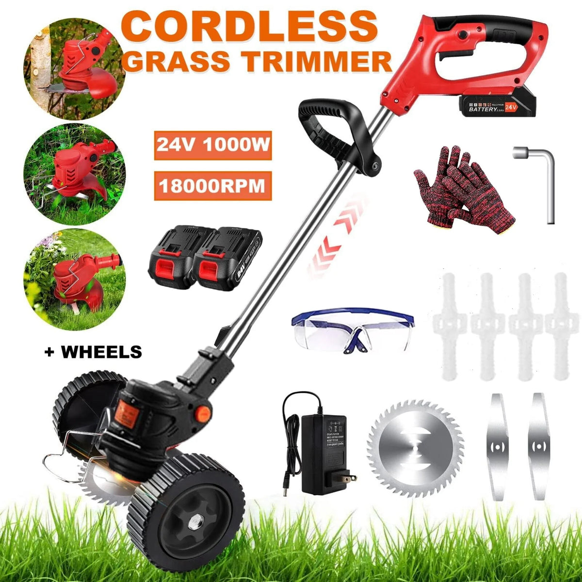 Cordless Electric Grass Trimmer with 3 Types Blades 2 Batteries R341