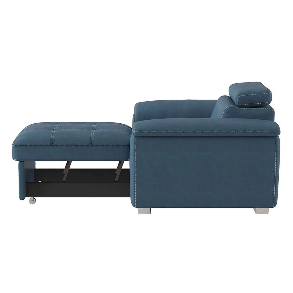 Blue Microfiber Accent Chair with Pull Out Ottoman K123221