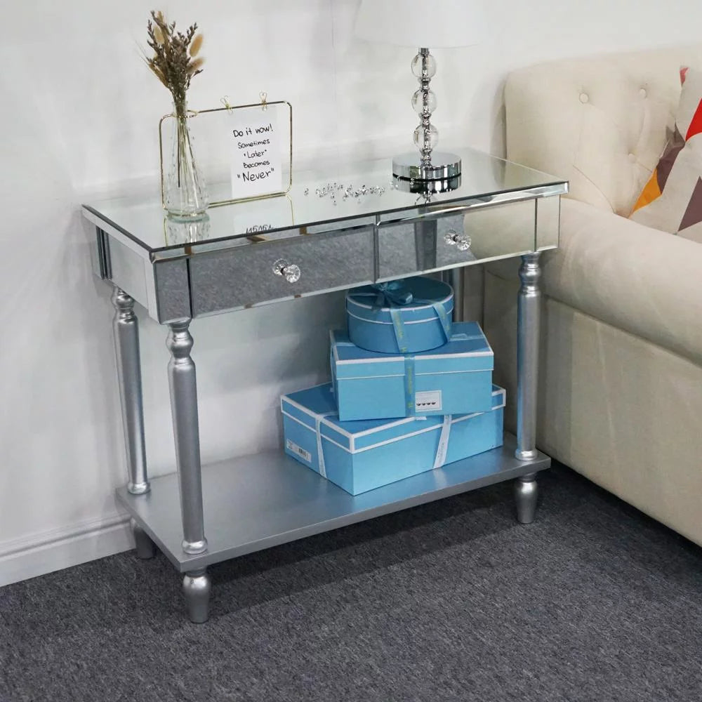 Mirrored Console Table with Drawers and Shelf C98187