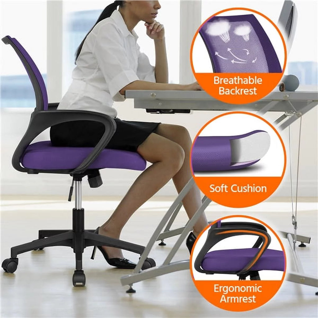 Purple Mesh Swivel Office Chair with Armrests J294753