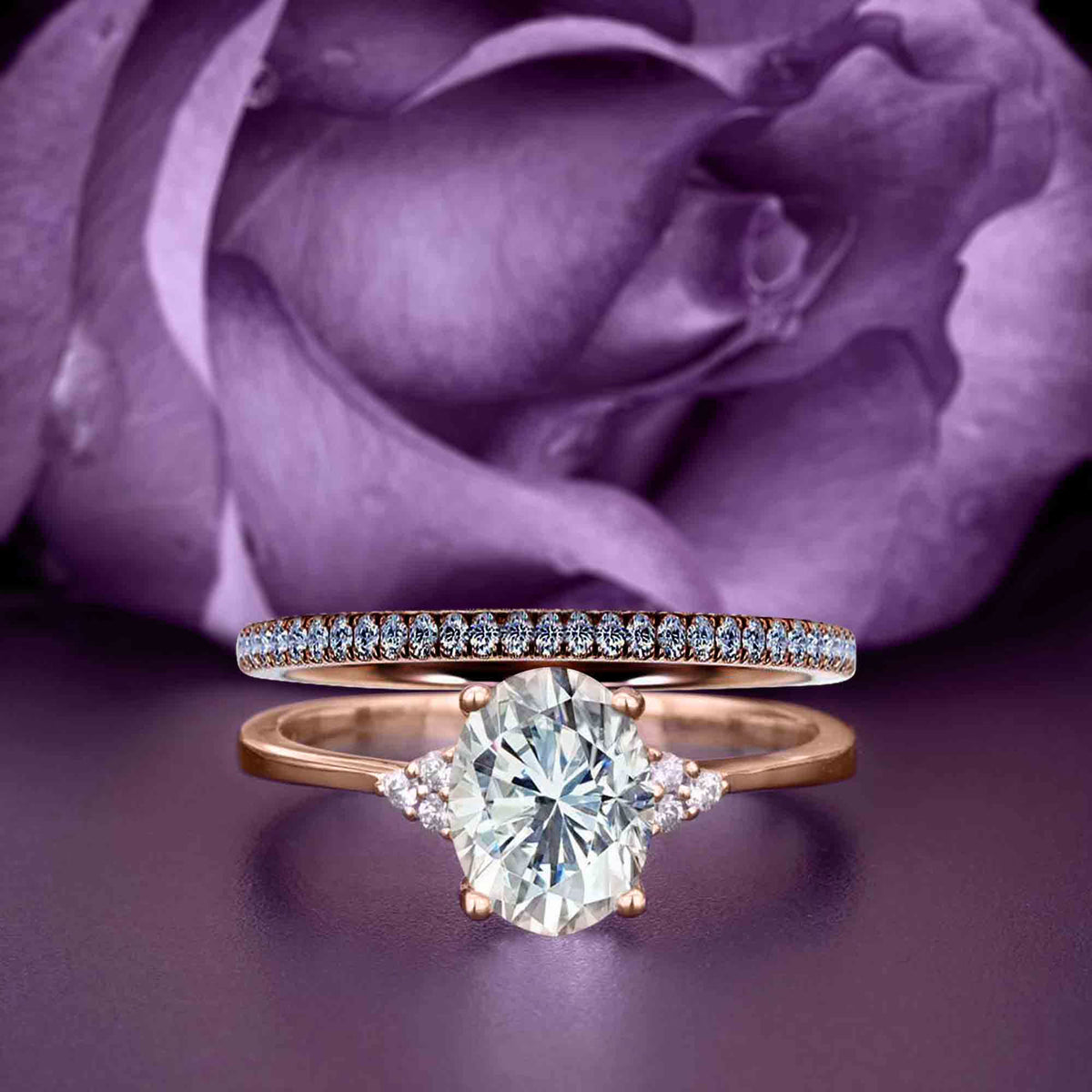 2.00 Carat Oval Cut Diamond Moissanite Engagement Ring in Silver With 18k Rose Gold Plating X446