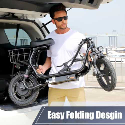 Electric Scooter with Seat, 14" Tires Foldable with Basket N602