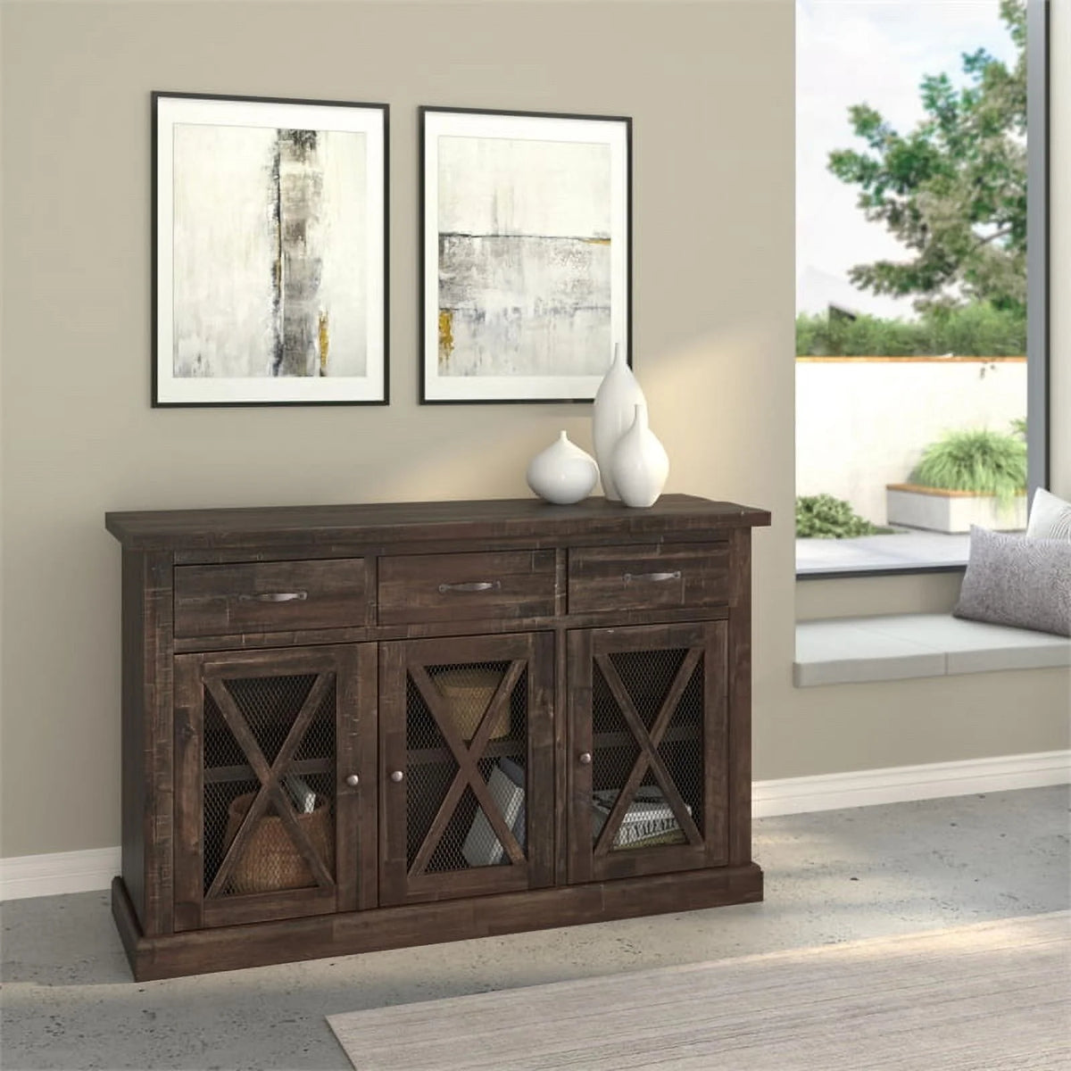 Contemporary Wood Dining Sideboard in Salvaged Gray R105058