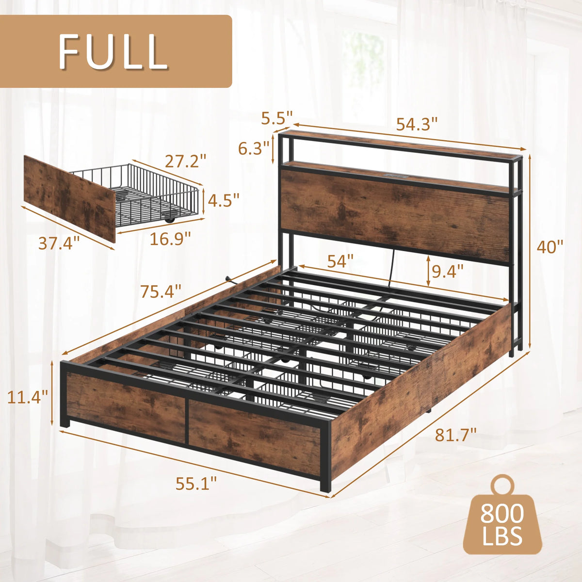 Queen Bed Frame with Headboard and Charging Station O162017