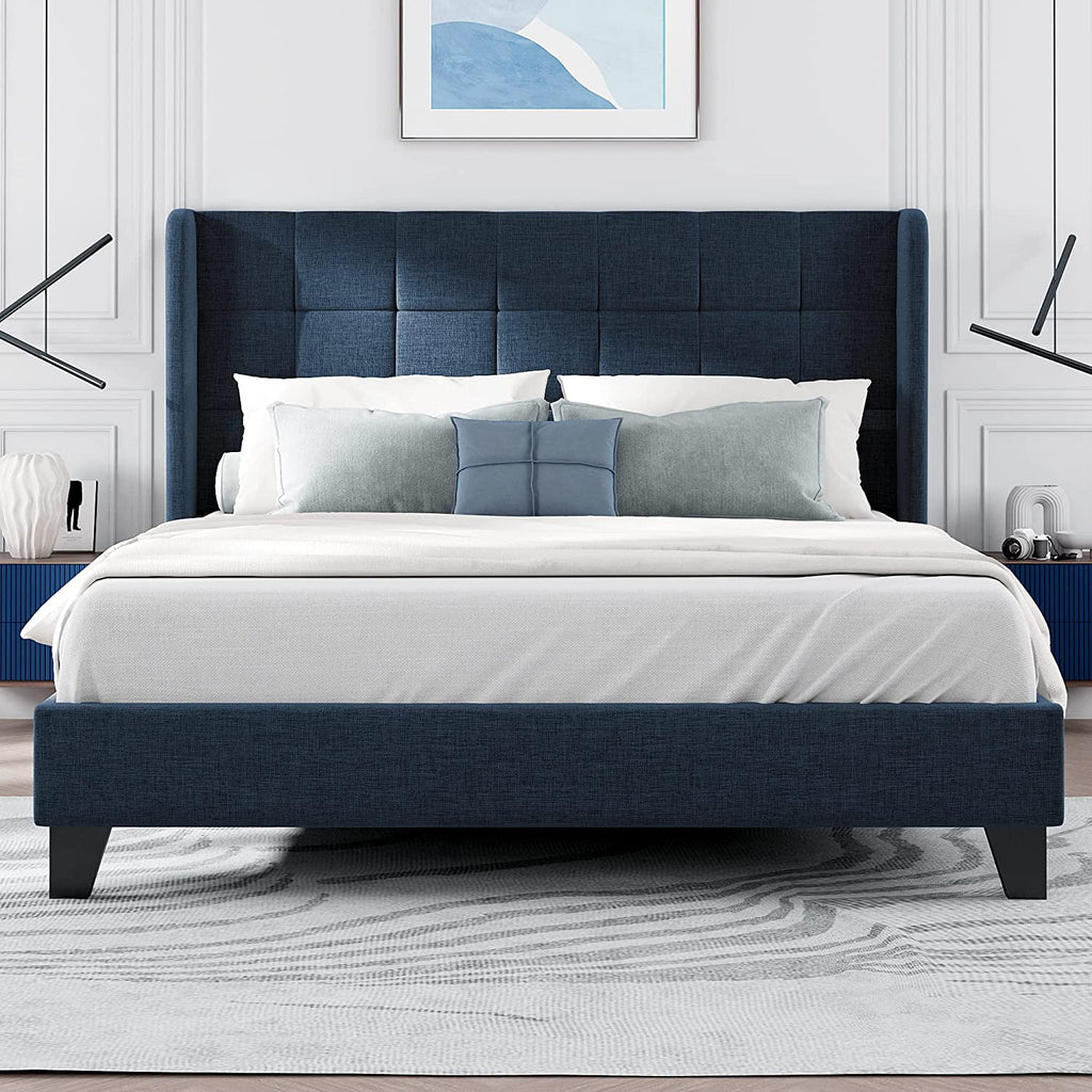 Queen Size Wingback Fabric Upholstered Platform Bed Frame G360152