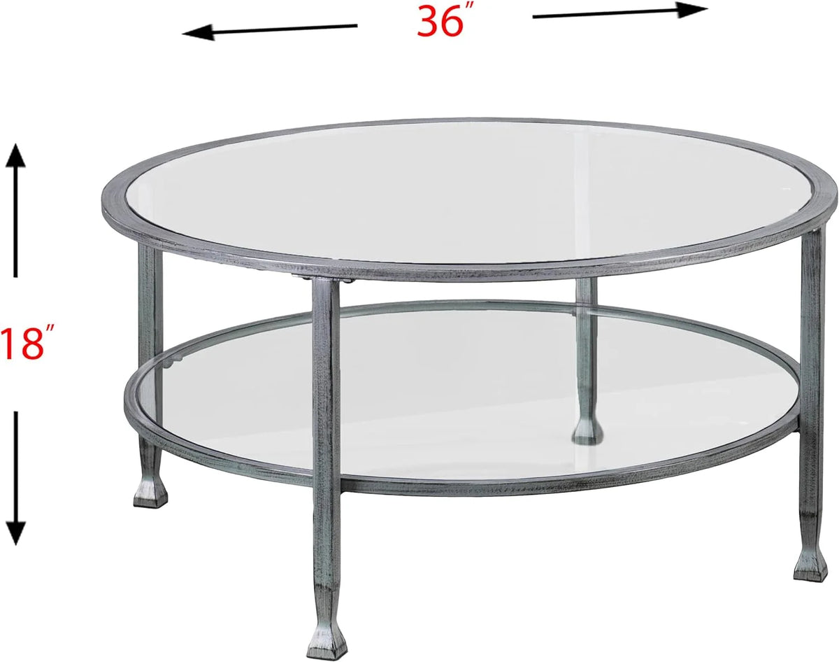 Round 2-Tier Metal Glass Coffee Table P591657