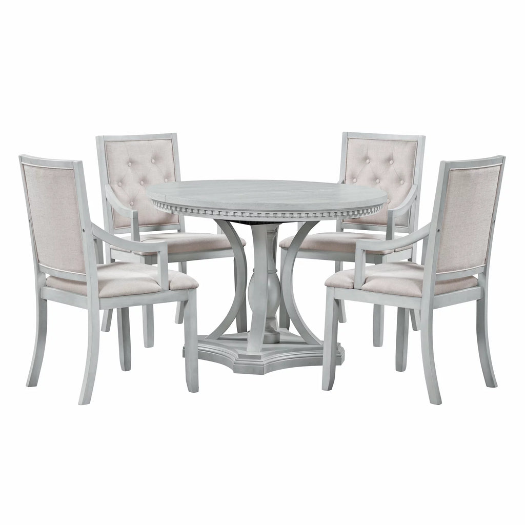 5 Piece Gray Wood Dining Table Set with 4 Upholstered Chairs E30339