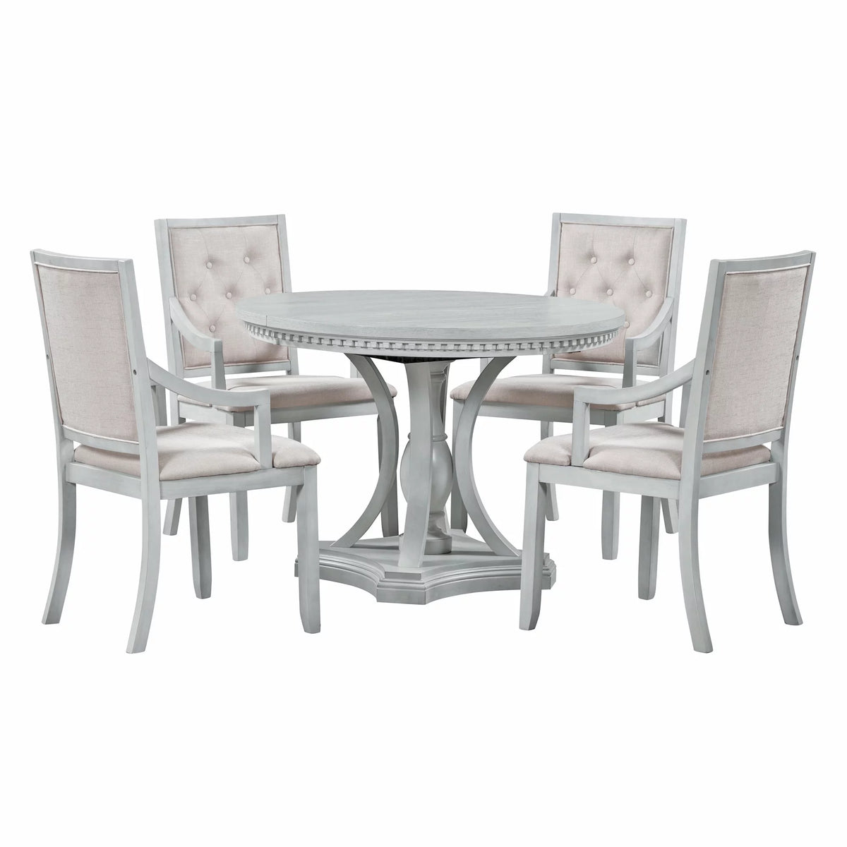 5 Piece Gray Wood Dining Table Set with 4 Upholstered Chairs E30339