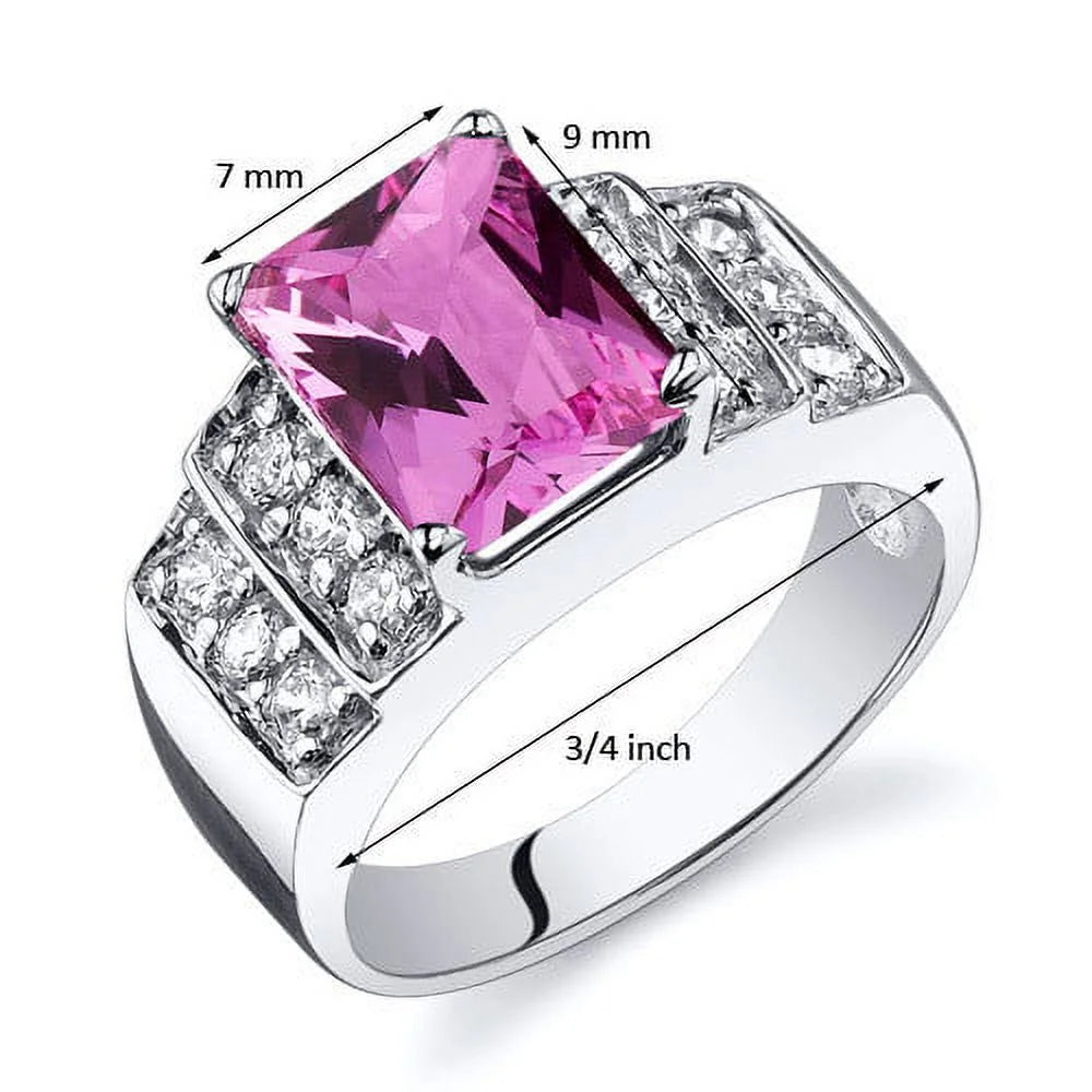 Pink Created Sapphire Ring in Sterling Silver A22073