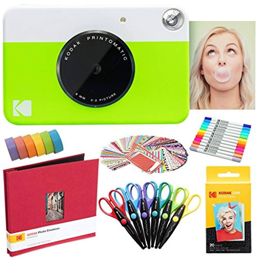 Instant Camera with Zink Paper, 20 Sheets, 8x8 Scrapbook, 12 Markers, 100 Stickers, 6 Scissors, Washi U8166