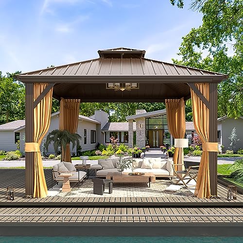 10'x13' Hardtop Gazebo with Polycarbonate Double Roof, Aluminum Frame with Curtains and Netting W455