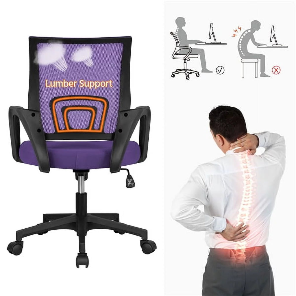 Purple Mesh Swivel Office Chair with Armrests J294753