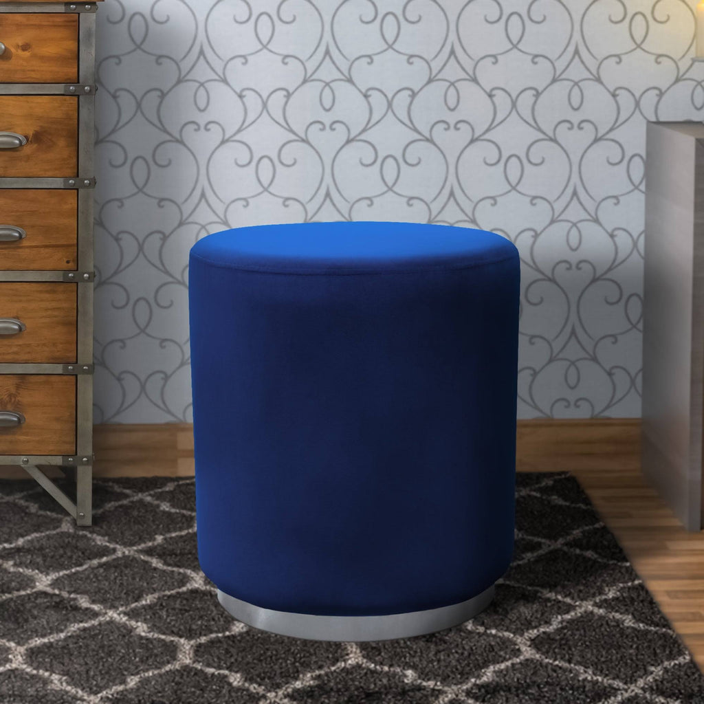 Blue Velvet Round Accent Ottoman with Metal Base D133774