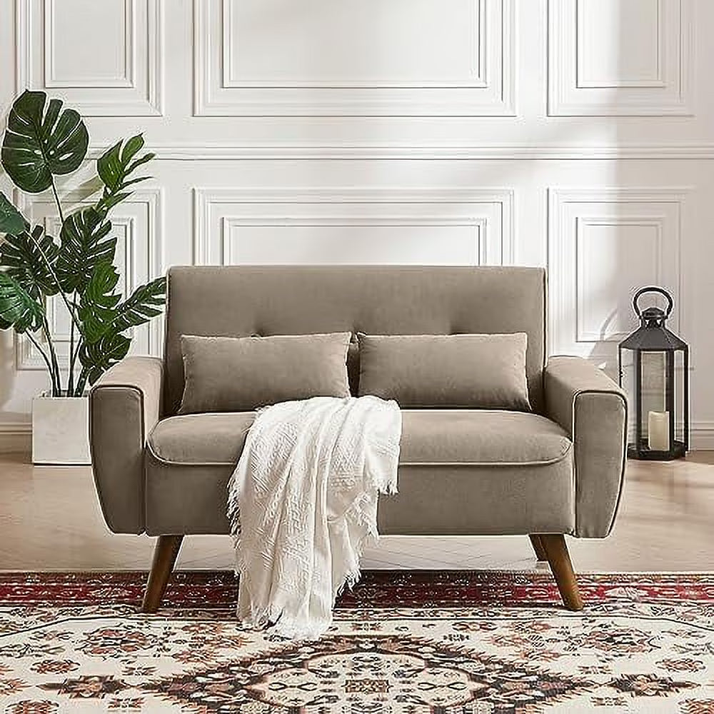 48" Linen Loveseat Sofa with Throw Pillows U6795