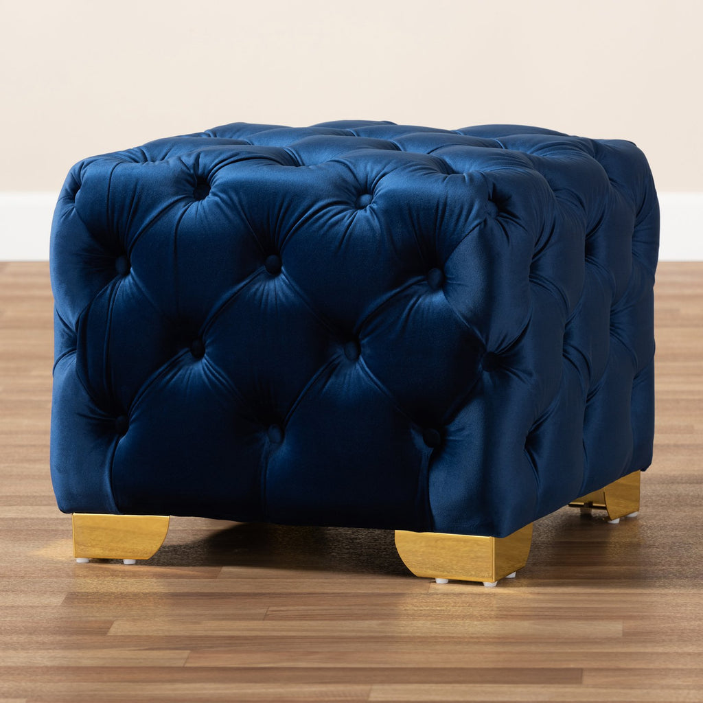 Royal Blue Velvet Ottoman G969633