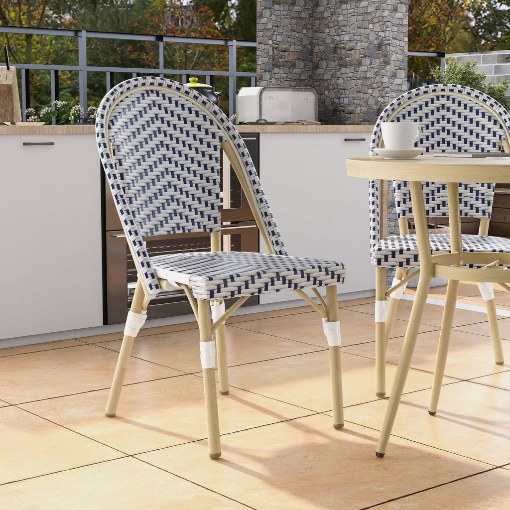 Natural Tone Patio Bistro Chairs (Set of 2) - Blue & White X385