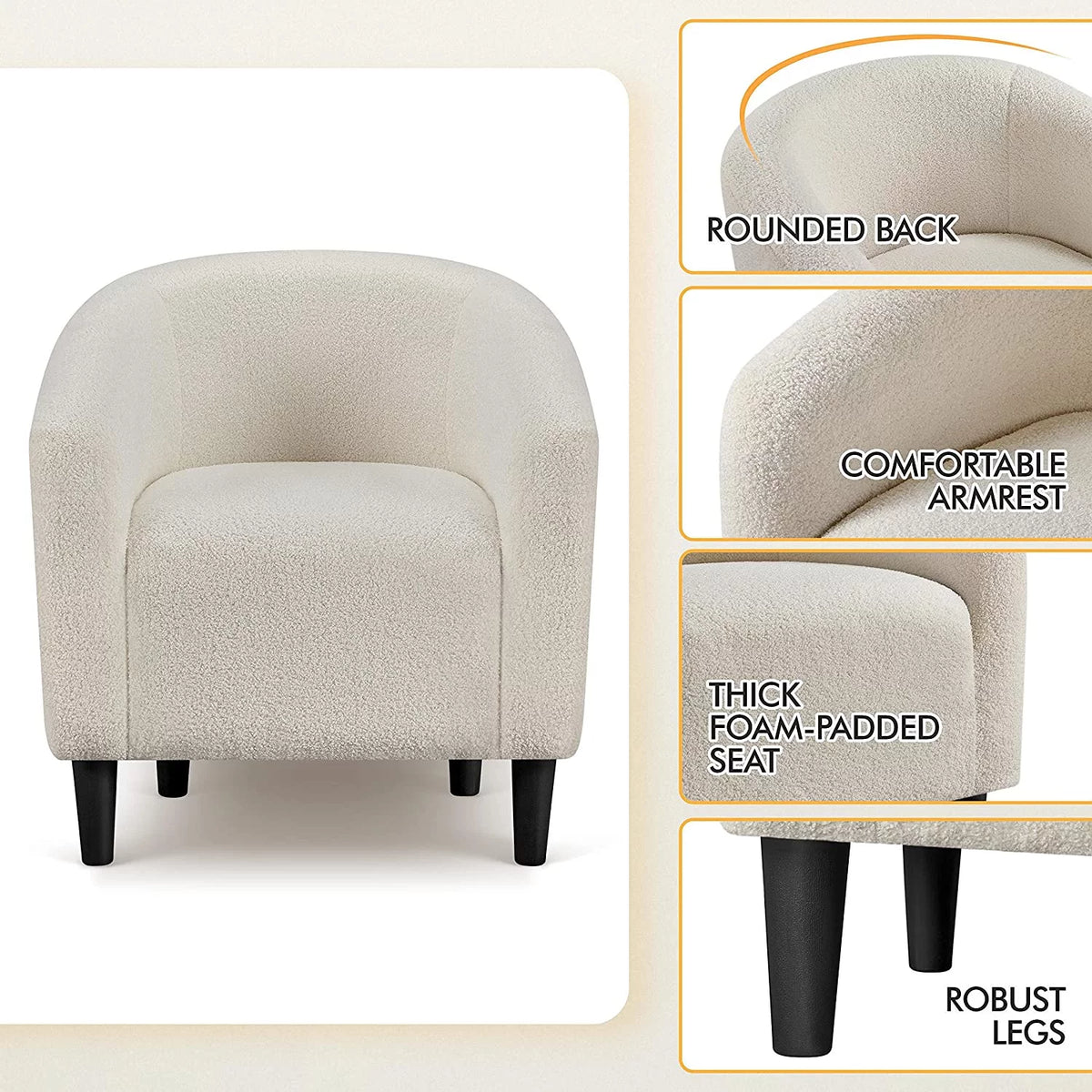 Ivory Faux Fur Barrel Chair I685