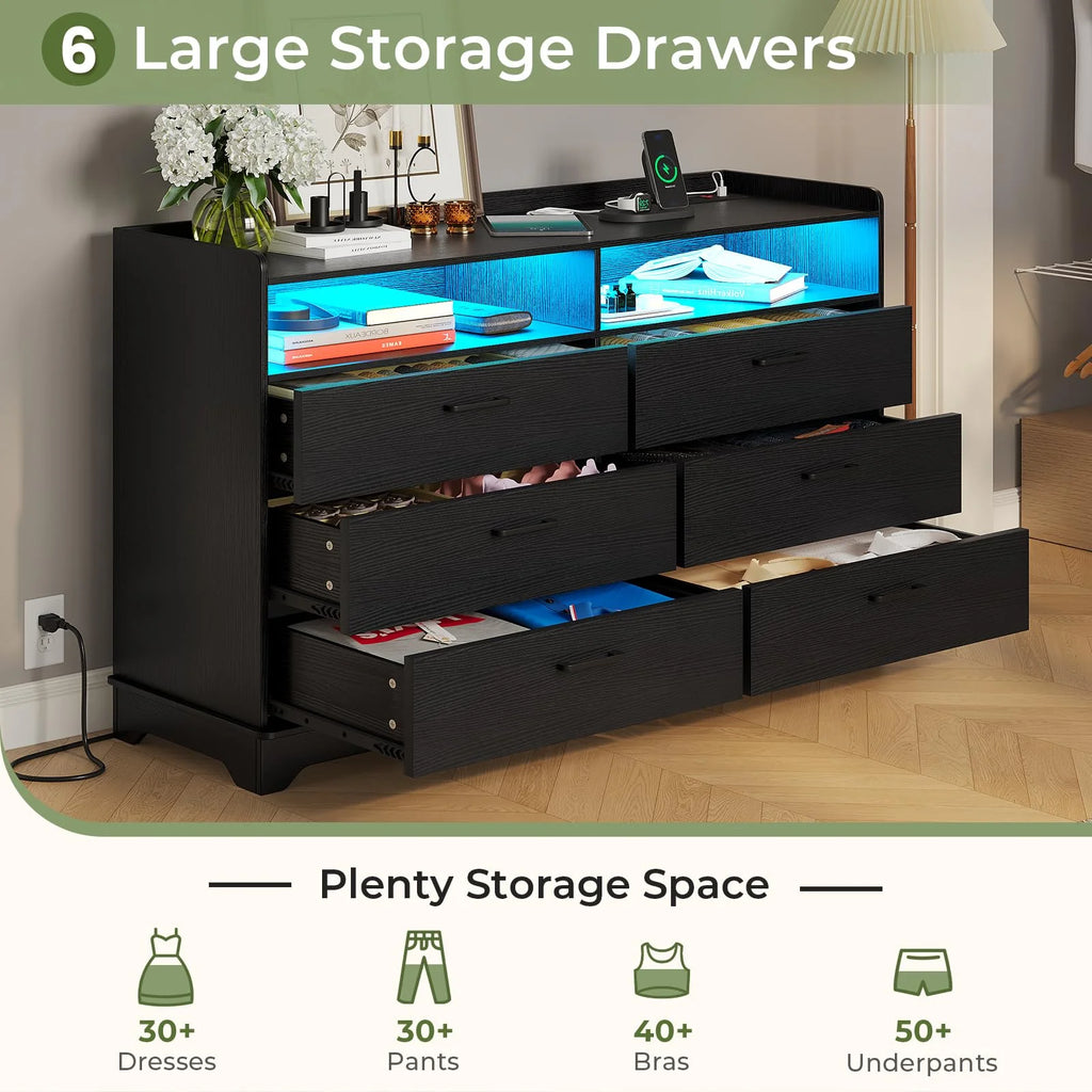 Black 6 Drawer Dresser Q42812