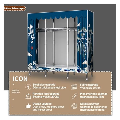 Portable Freestanding Fabric Wardrobe with Clothes Rail And Shelves I6985